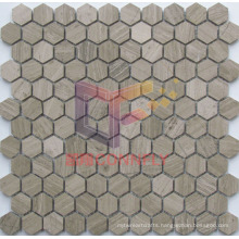 Gery Wooden Marble Hexagon Stone Mosaic (CFS1119)